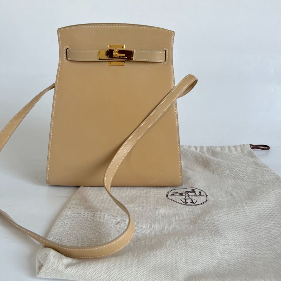 Hermès beige box calfskin Kelly Sports bag