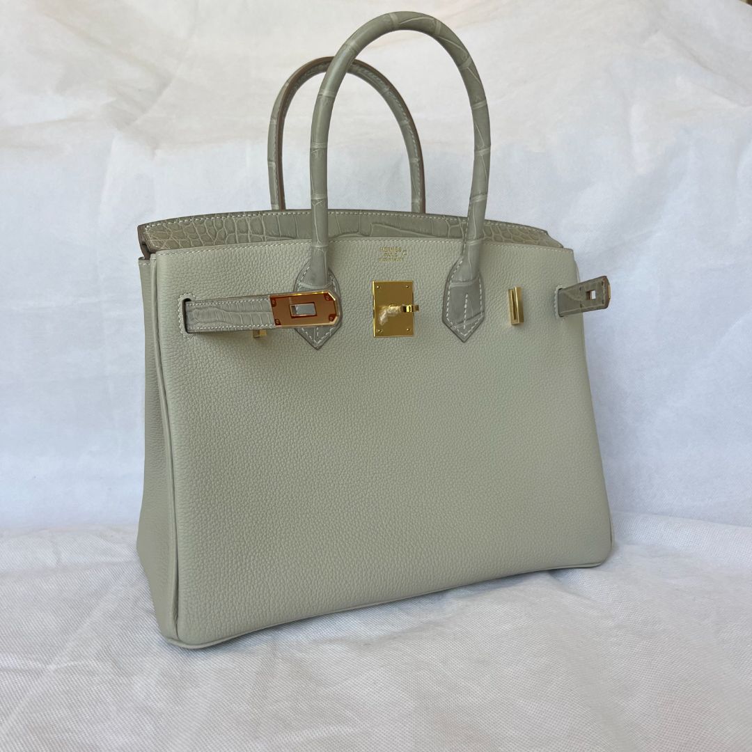Hermes Gris Perle GHW Birkin 30 Touch Togo /Alli Missi Mat Bag, 30