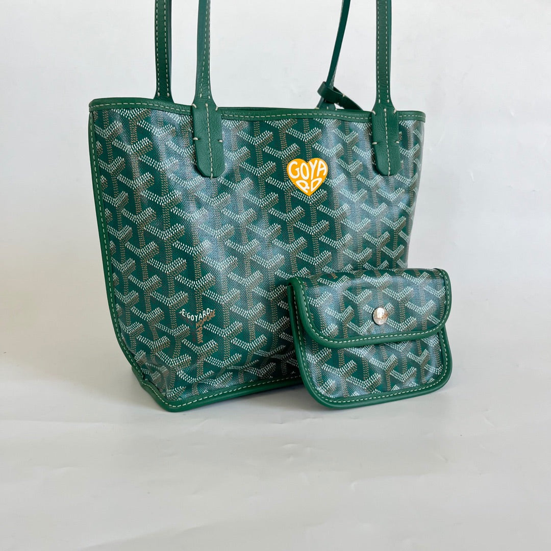 Goyard Green Anjou Mini Tote Bag Silver Hardware