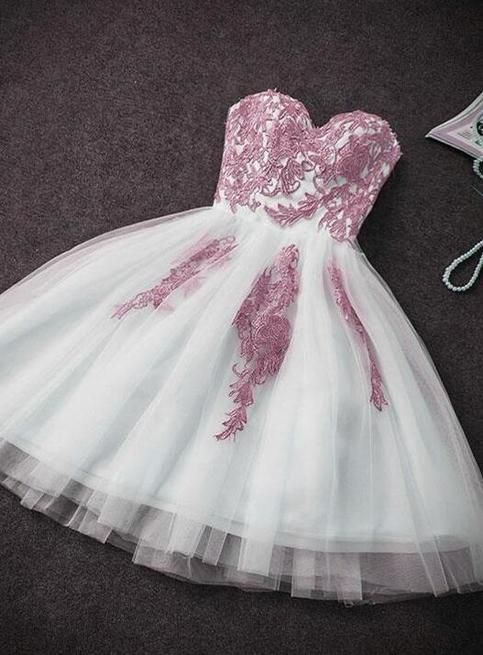 A-line Blue Sweetheart Strapless Appliques Homecoming Dresses SH790