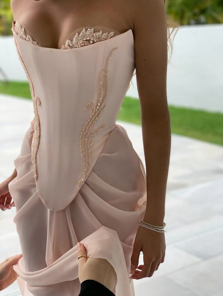Pink vintage elegant beaded A-line lace ball gown evening dress gh2926