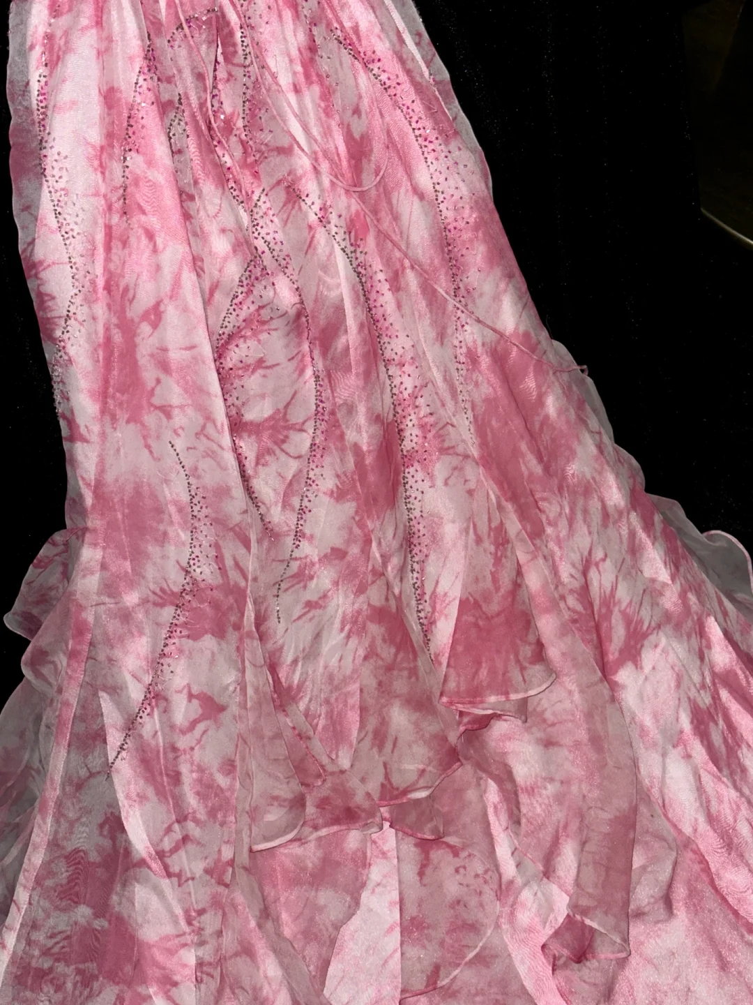 Elegant Mermaid Spaghetti Strap Pink Print Floral Beaded Chiffon Long Prom Dress Evening Dress SH3107