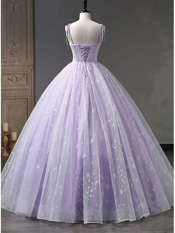 Star and Moon Fantasy Tulle A-Line Long Evening Dress, Blue Formal Sweet 16 Prom Dress Quinceanera Dress SH1063