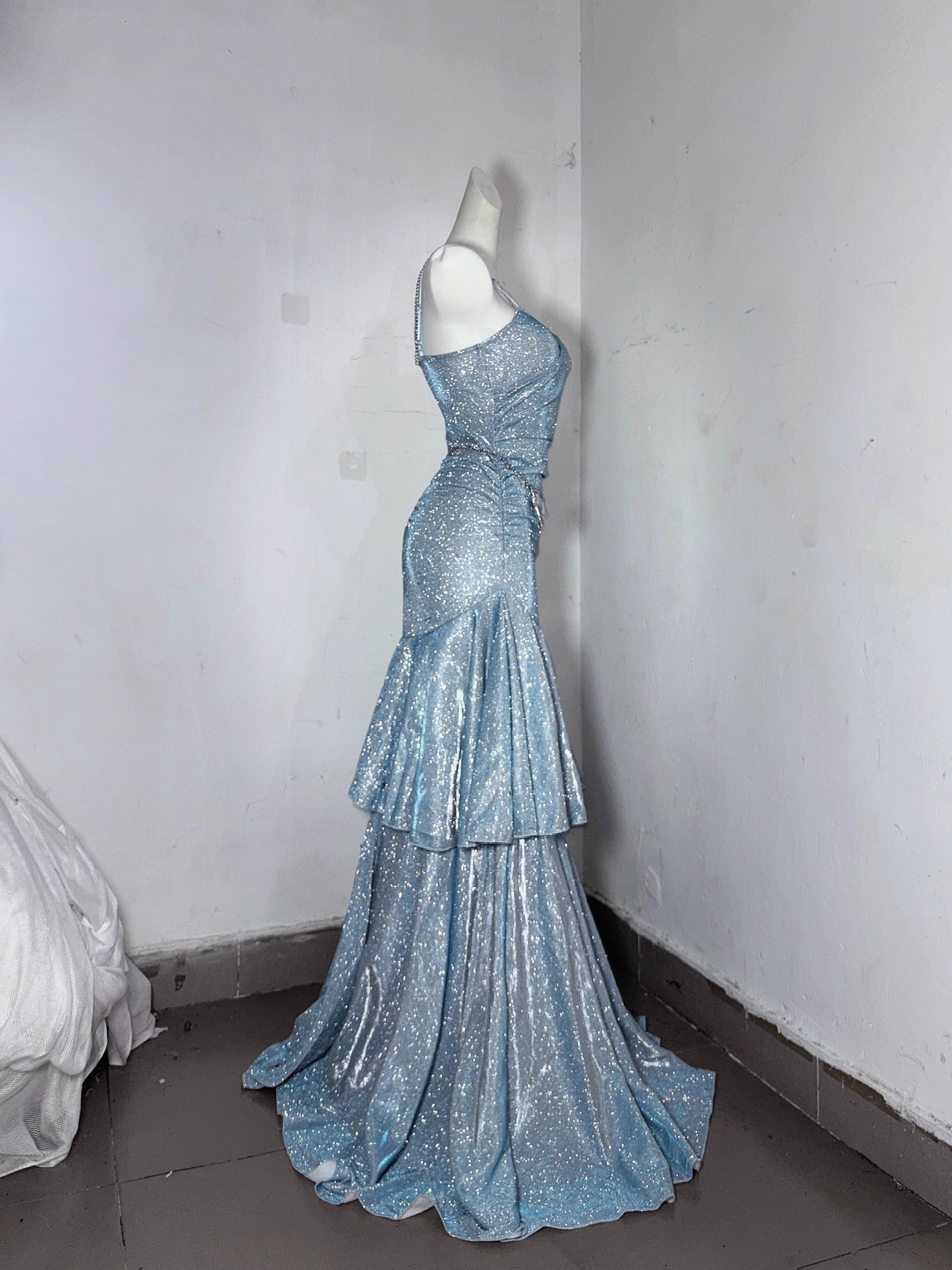 Classy Blue Spaghetti Straps Ruffles Homecoming Dress Short Birthday Dress S606