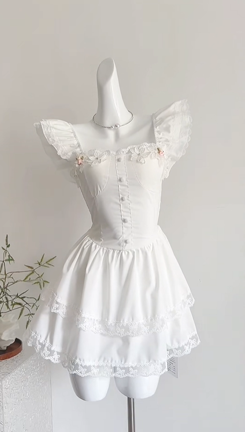 Cute A Line White Vacation Dress Short Women Dress S695