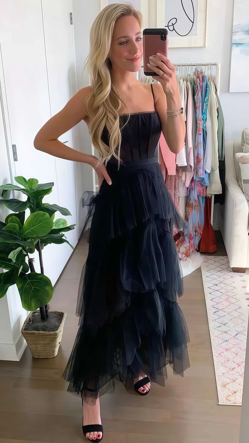 Hot pink elegant fashion long layered tulle bodycon princess ball gown evening dress gh1970