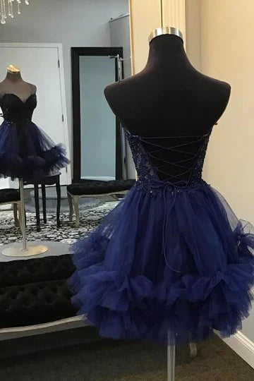 Light Blue Appliques Homecoming Dresses Tulle Sweetheart Birthday Dresses