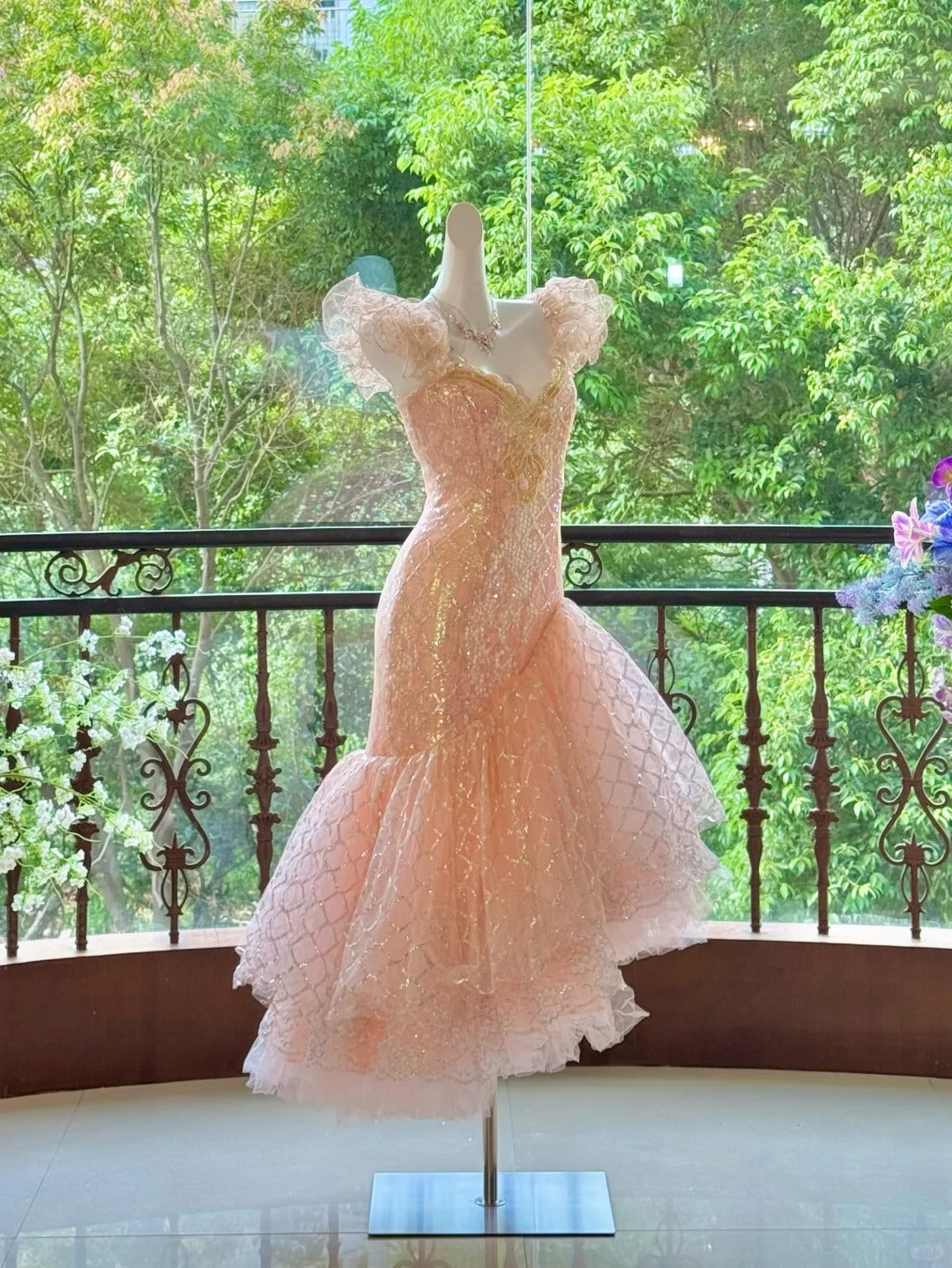 preppydressess-Pink Gorgeous Elegant Shiny Long Mermaid Tulle Quinceanera Dresses Ball Gown Graduation Dress Princess gh5003