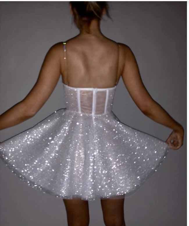 Sparkly White Sweetheart Neck Short Graduation Homecoming Dress Mini Cocktail Dress 18th Birthday Dress S930