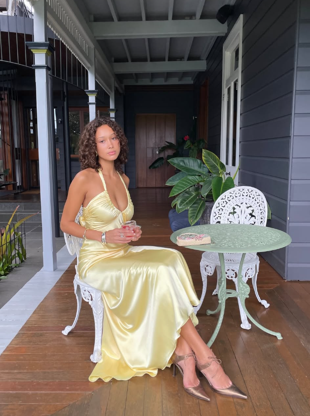 Elegant A Line Halter Yellow Bow Satin Open Back Prom Dress Graduation Prom Dress SH2589