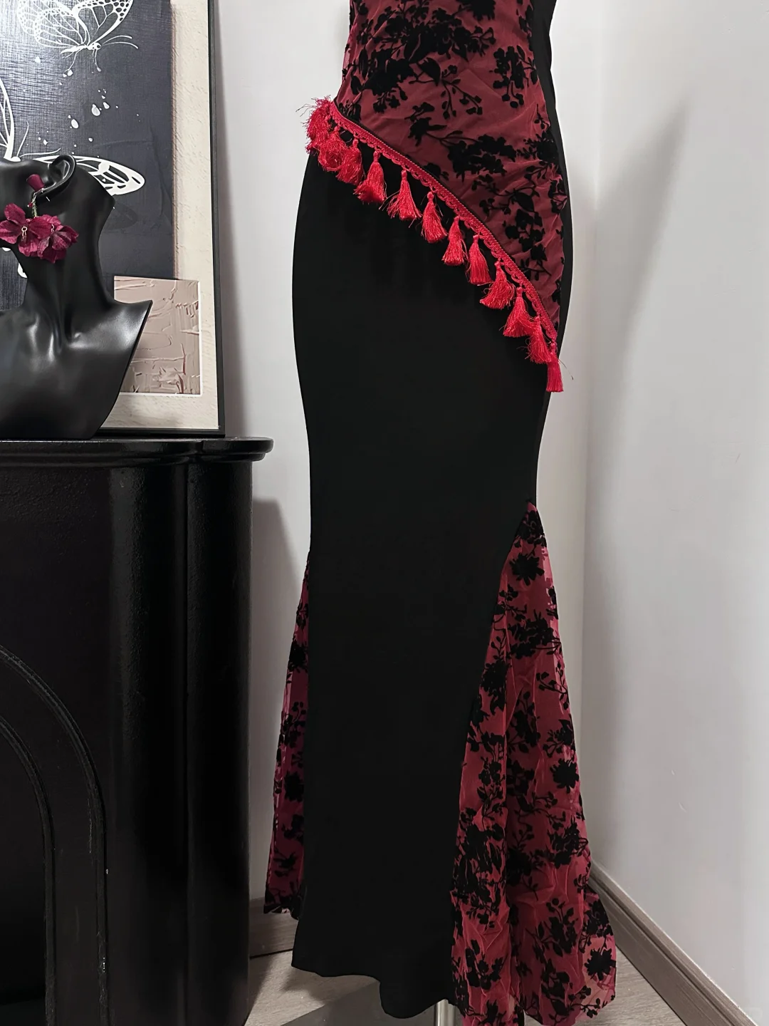 Classy Spaghetti Strap Black Burgundy Sheath Mermaid Birthday Party Dress Evening Gown S630