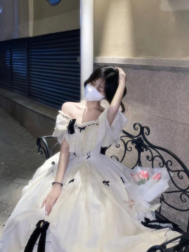 Vintage Ball Gown Off The Shoulder Short Sleeves 16th Tulle Birthday Dress Lolita Dress Birthday Outfits W1008