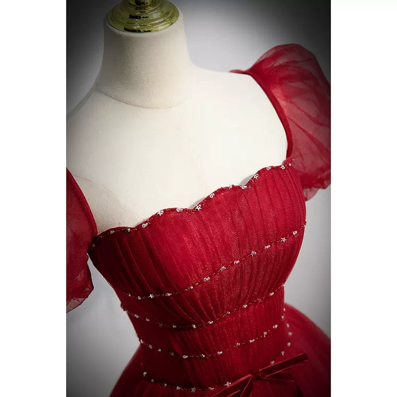 Princess Red Tulle Prom Dresses Sexy Evening Dress SH097