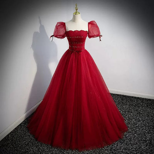 Princess Red Tulle Prom Dresses Sexy Evening Dress SH097
