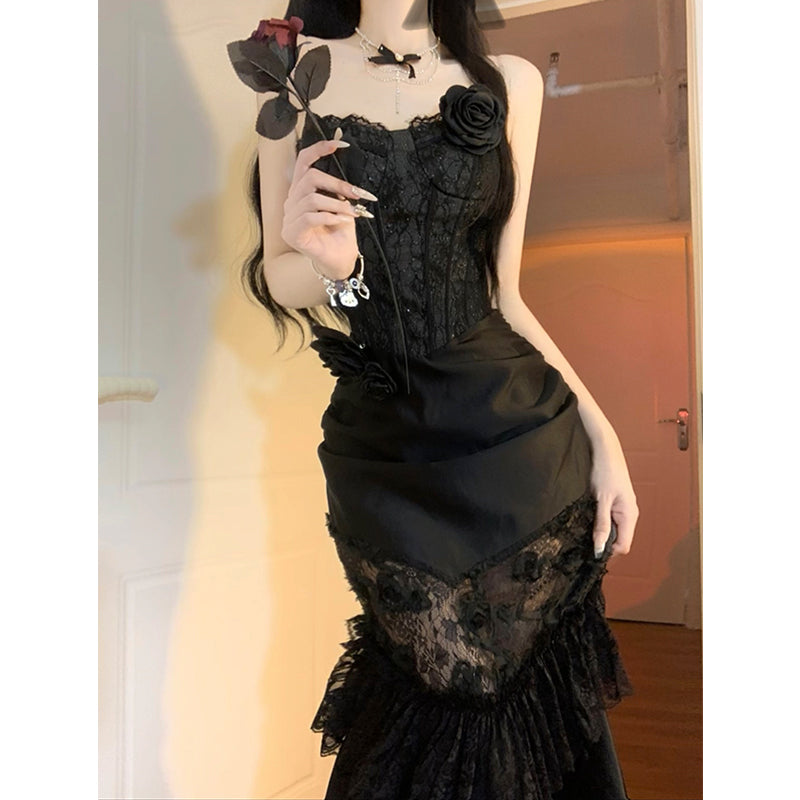 Vintage Mermaid Sweetheart Black Lace Summer 18th Birthday Dress Lolita Dress Birthday Outfits W1131