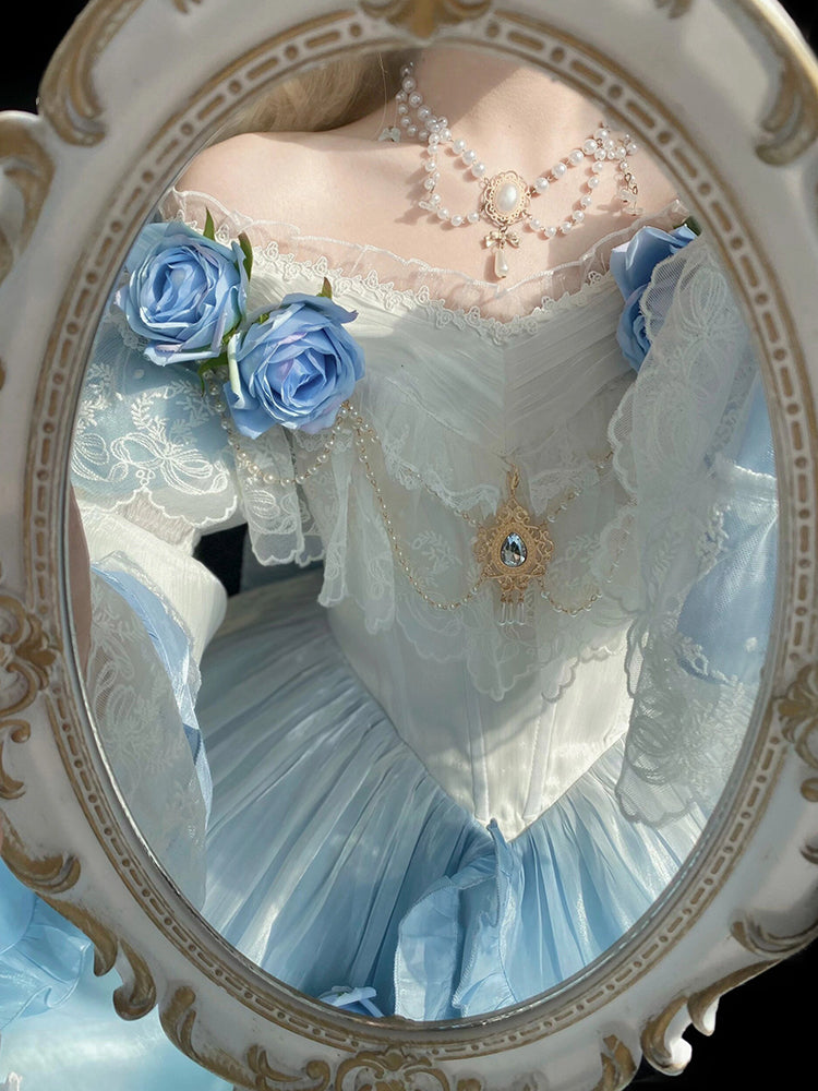 Vintage Ball Gown Off The Shoulder Short Sleeves 16th Blue Birthday Dress Lolita Summer Dress Birthday Outfits W1126