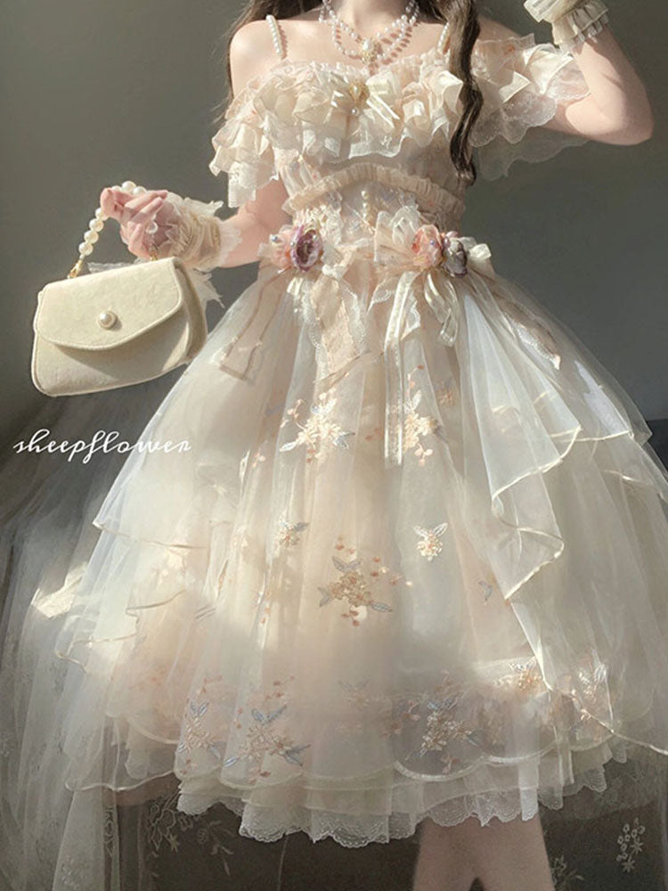 Vintage Ball Gown Off The Shoulder Lace Summer Long Holiday Dresses 16th Birthday Dress Lolita Dress Flowers Birthday Outfits W1131