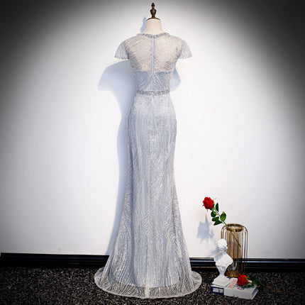 Sexy Sequin Prom Dresses Silver Evening Dress SH072