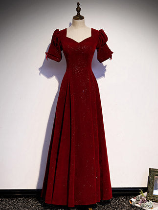Simple Velvet Prom Dresses Red Bridesmaid Dress SH077