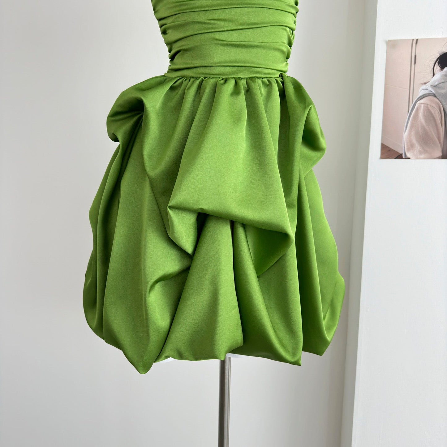 Cute A line Strapless Green Satin Short Summer Dress Holiday Party Birthday Outfits DP0145
