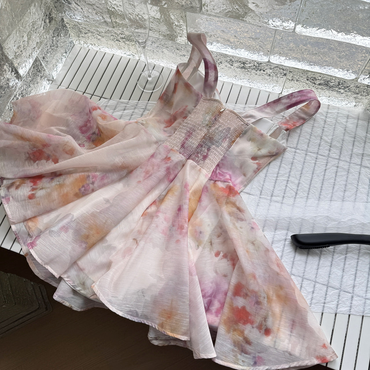 Cute A line Straps Floral Pink Short Summer Dress Holiday Party Birthday Outfits DP0138