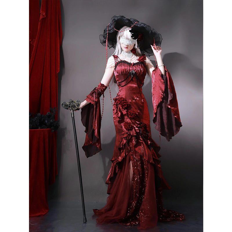 Vintage High Low Spaghetti Straps Burgundy 16th Birthday Dress Lolita Dress Satin Birthday Outfits DP0217