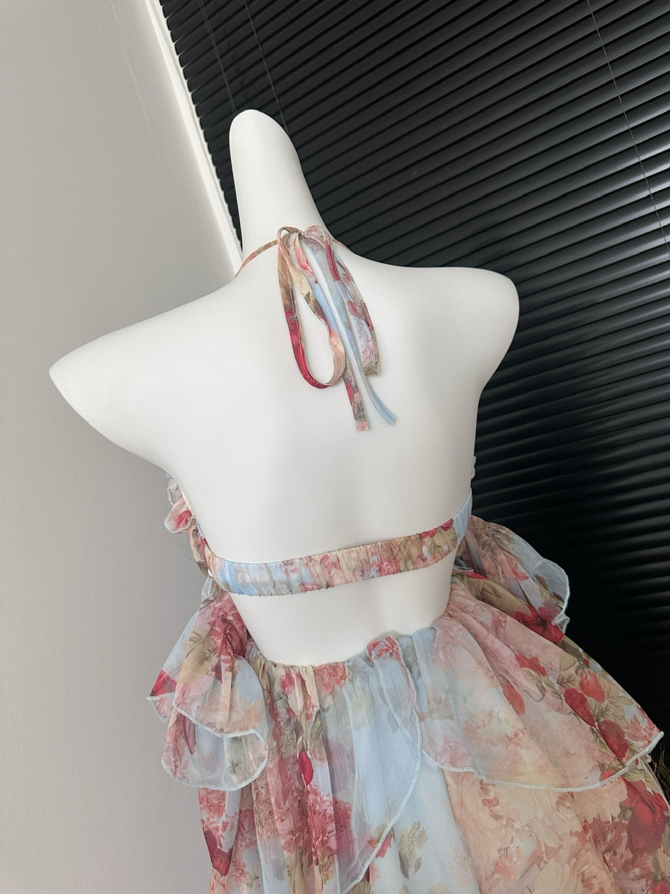 Sweet A Line Halter Pink Floral Summer Short Women Dresses DP0015