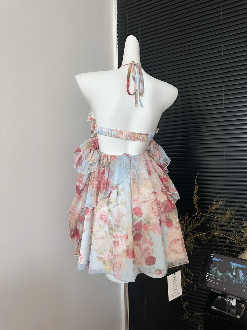 Sweet A Line Halter Pink Floral Summer Short Women Dresses DP0015
