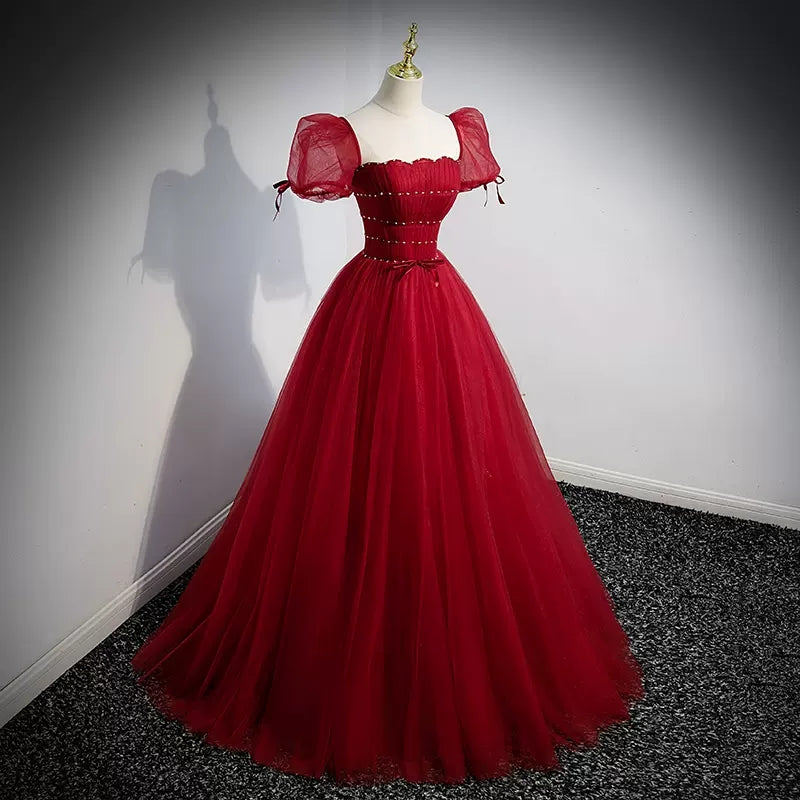 Princess Red Tulle Prom Dresses Sexy Evening Dress SH097