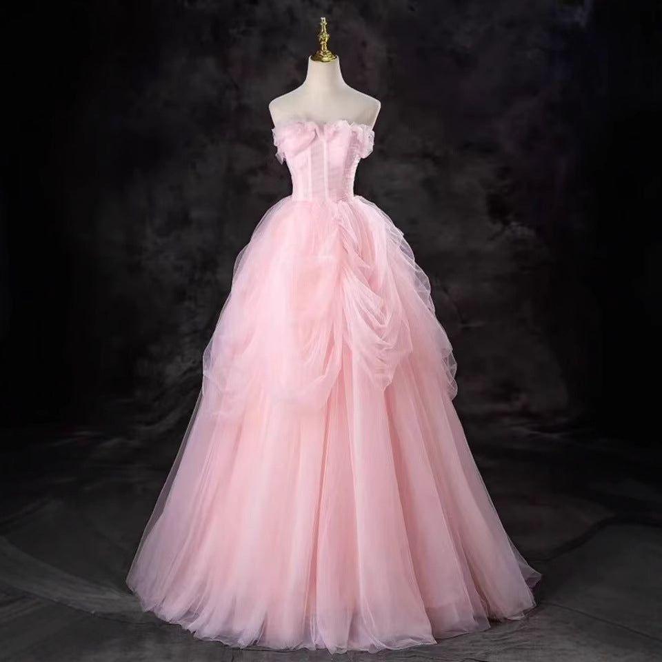 Pink Fashion Elegant Long Tulle Quinceanera Gowns Ball Gown Evening Dress gh4886