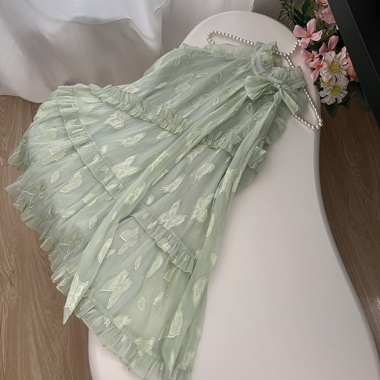 Sweet A Line Halter Green Floral Summer Short Women Summer Holiday Dresses DP0020