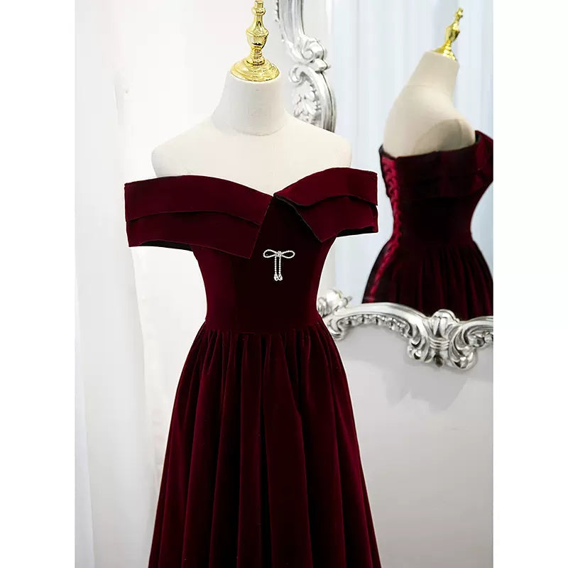 Simple A line Long Red Prom Dresses SH231