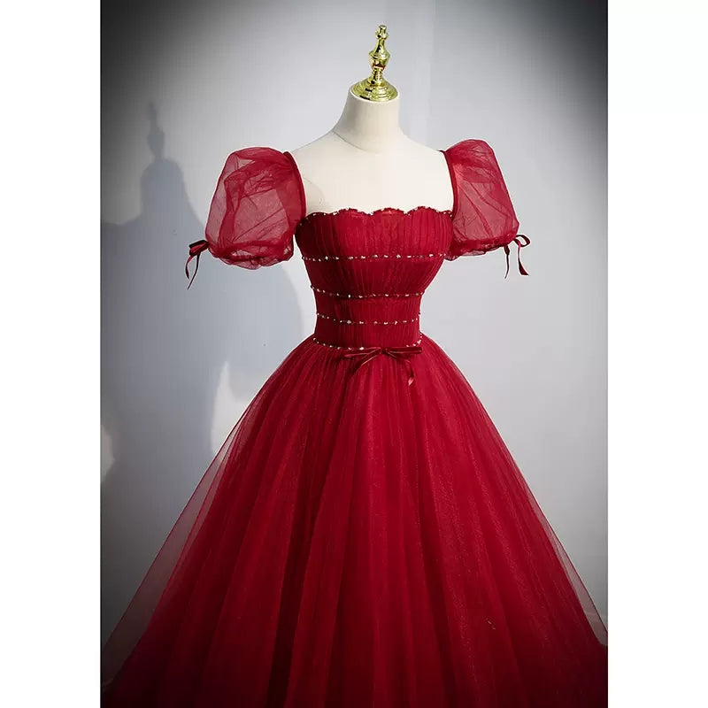 Princess Red Tulle Prom Dresses Sexy Evening Dress SH097