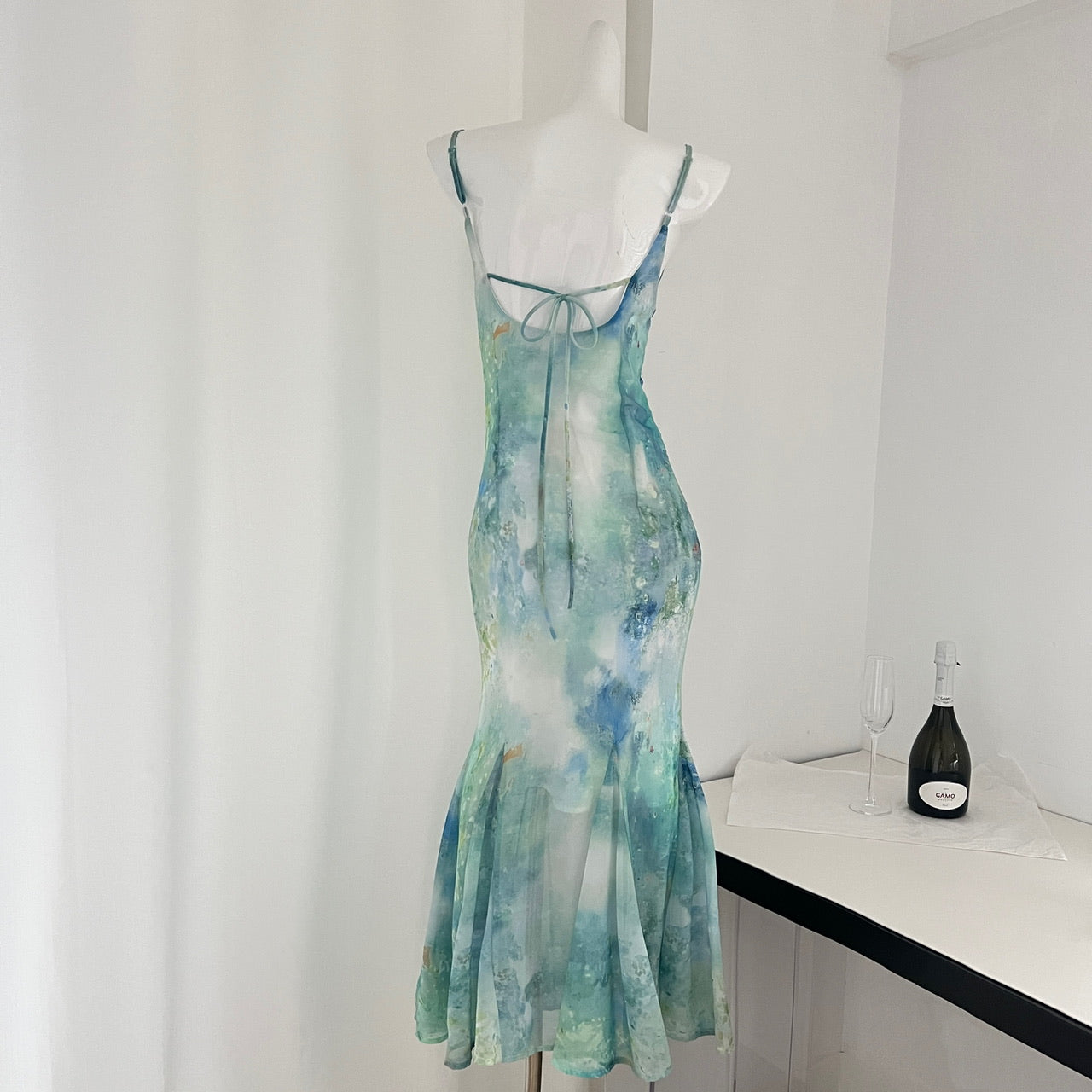 Cute Mermaid Spaghetti Straps Green Long Summer Dress For Women DP0016