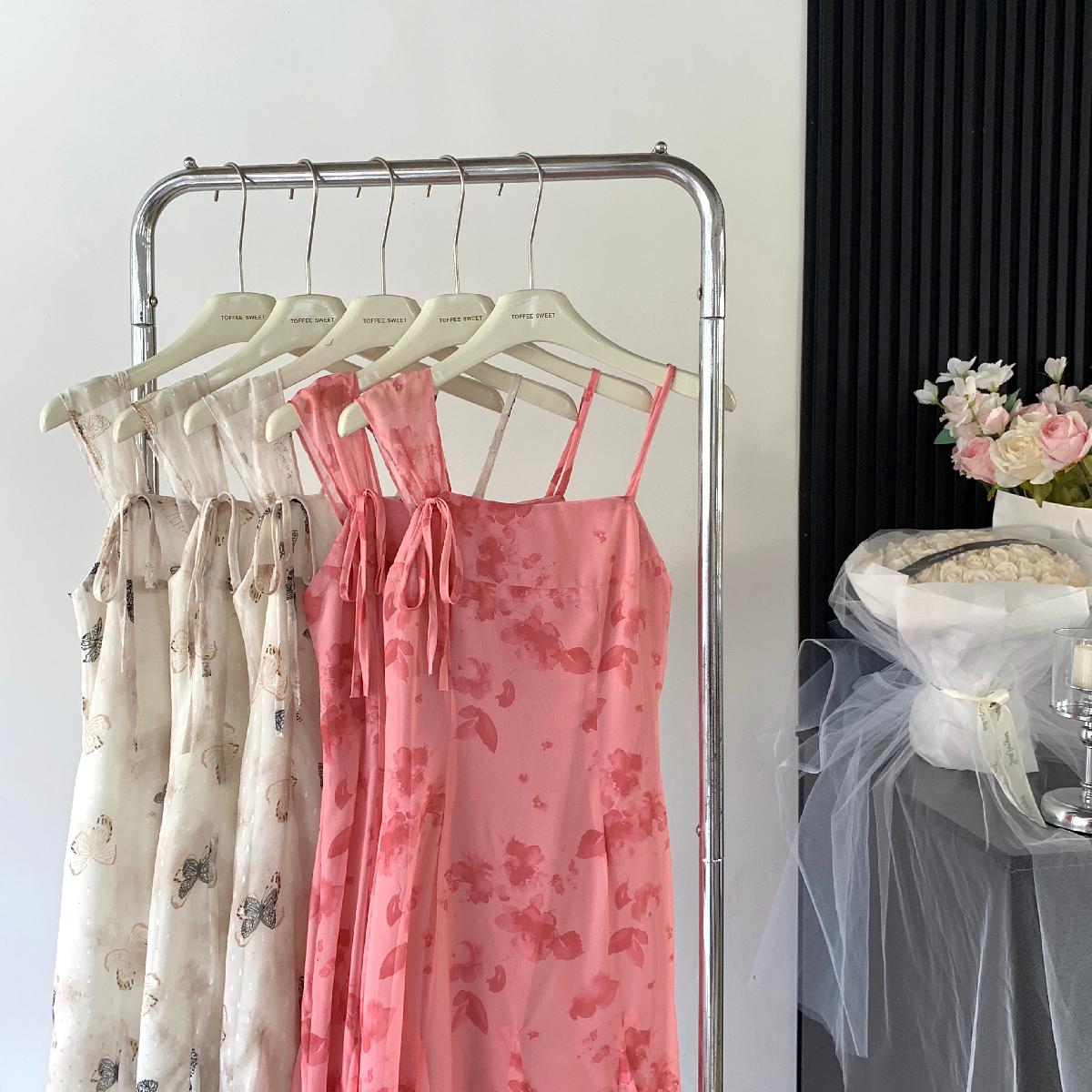 Sexy A line Spaghetti Straps Floral Long Dress Holiday Party Outfits For Women DP0031