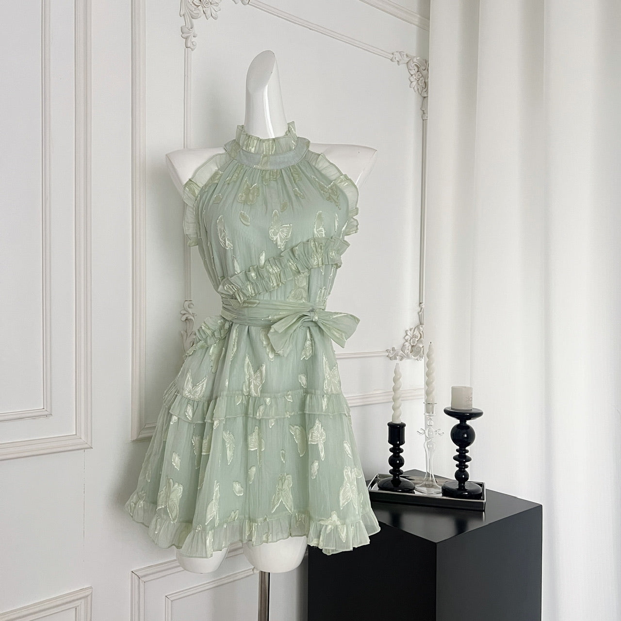 Sweet A Line Halter Green Floral Summer Short Women Summer Holiday Dresses DP0020