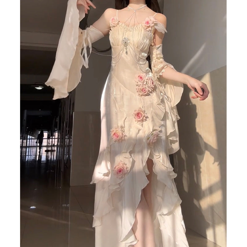 Vintage High Low Spaghetti Straps Ivory 16th Birthday Dress Lolita Dress Satin Birthday Outfits DP0227