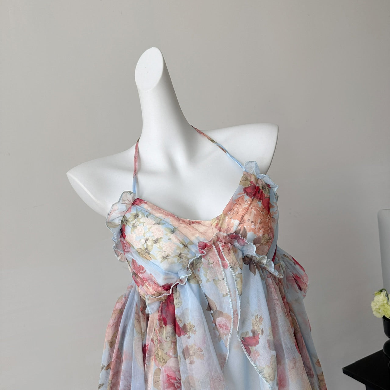 Sweet A Line Halter Pink Floral Summer Short Women Dresses DP0015
