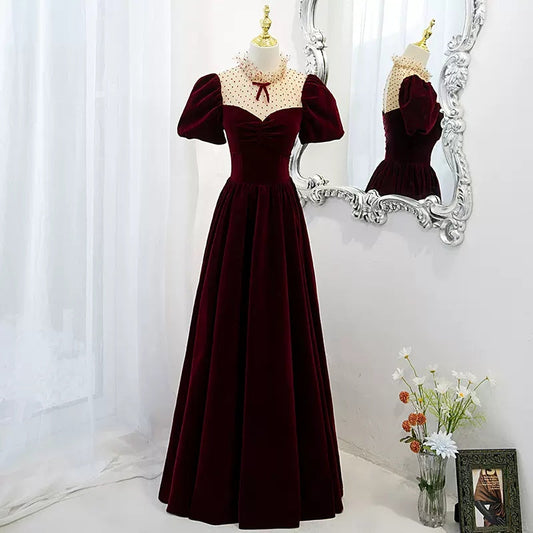 Simple A line Long Red Prom Dresses SH229