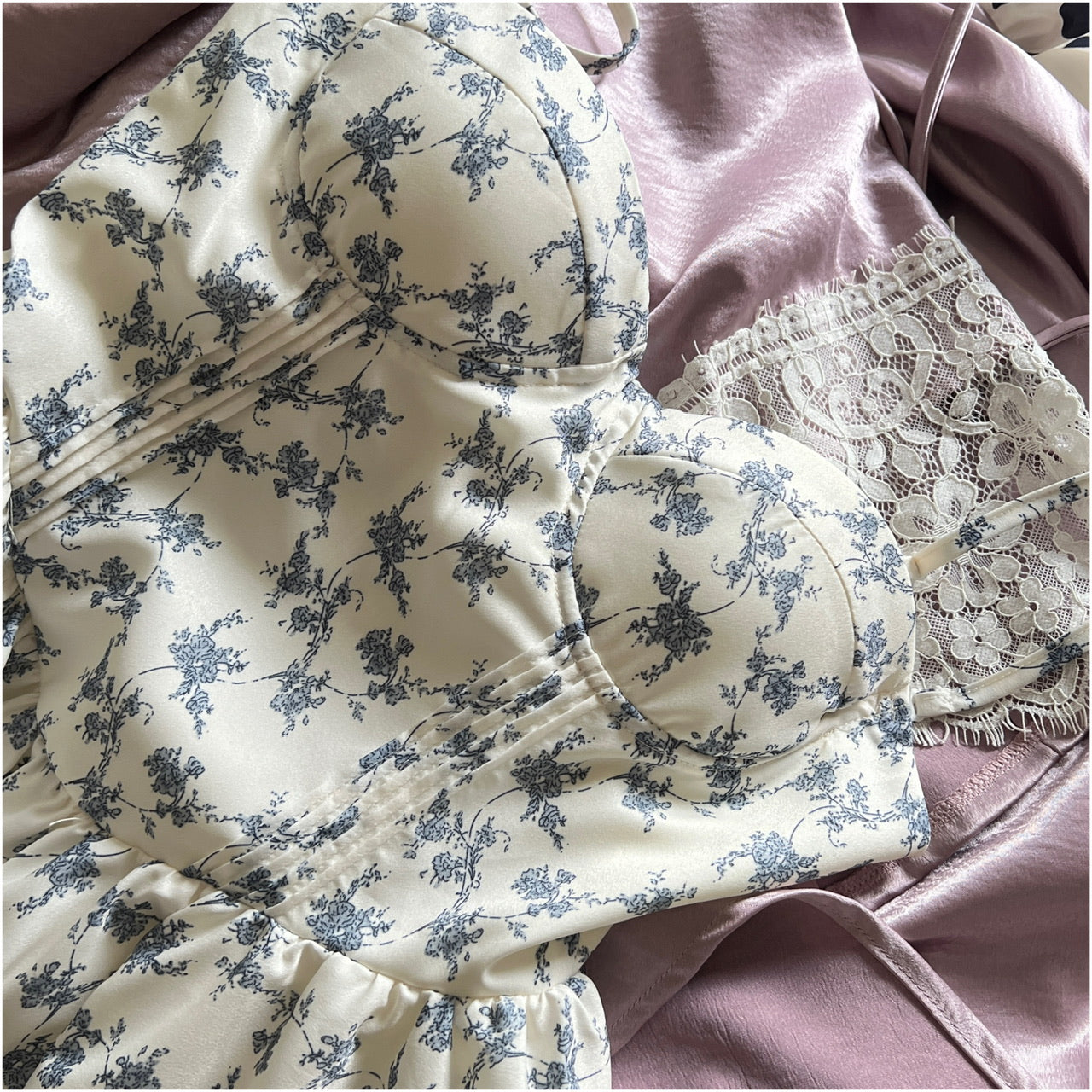 Cute A line Spaghetti Straps Blue Floral Chiffon Short Summer Dress Holiday Party Birthday Outfits DP0146