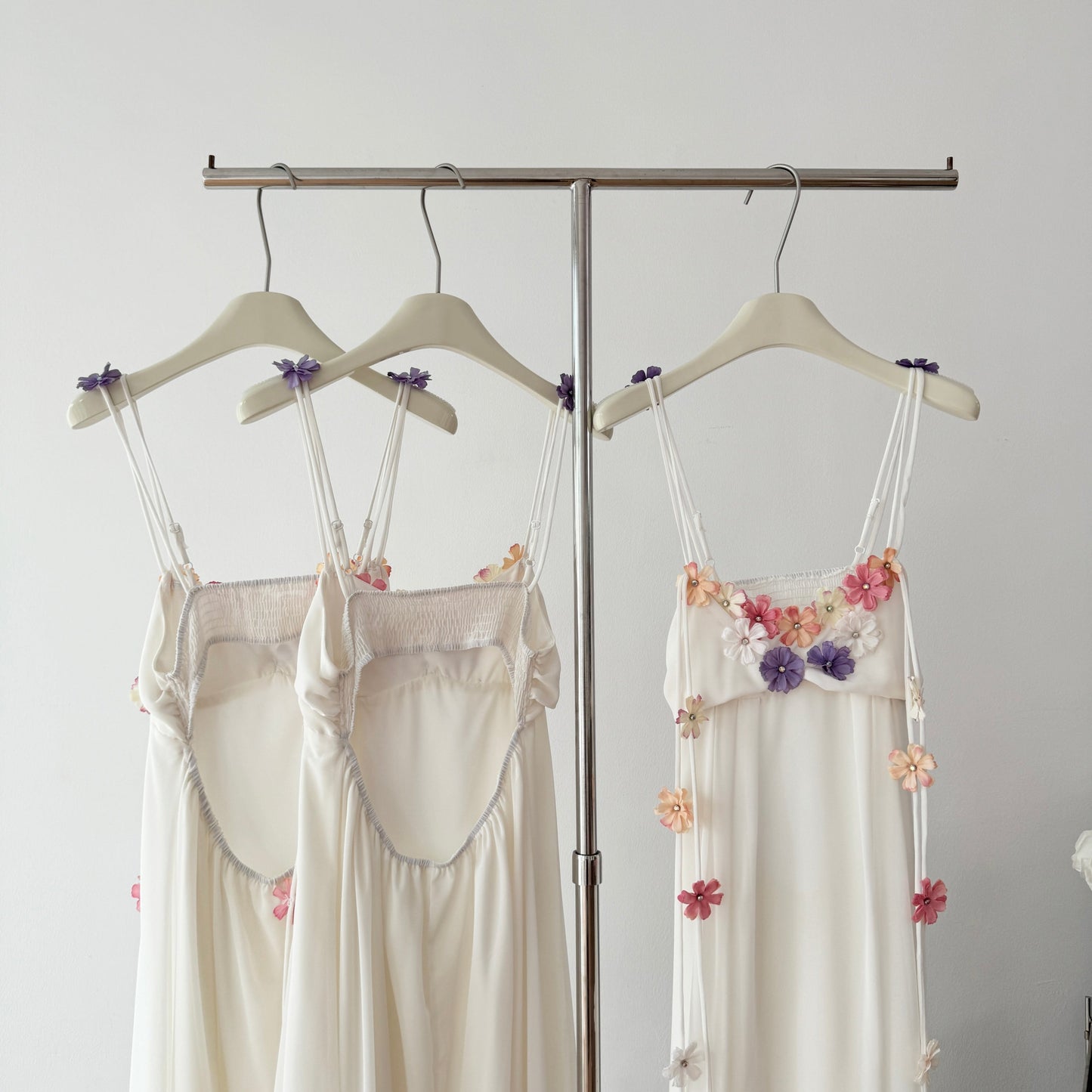 Cute A Line Spaghetti Straps Floral White Chiffon Summer Dress Holiday Party Outfits For Women DP0129