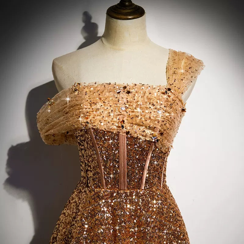 One Shoulder Sequin Prom Dresses SH149