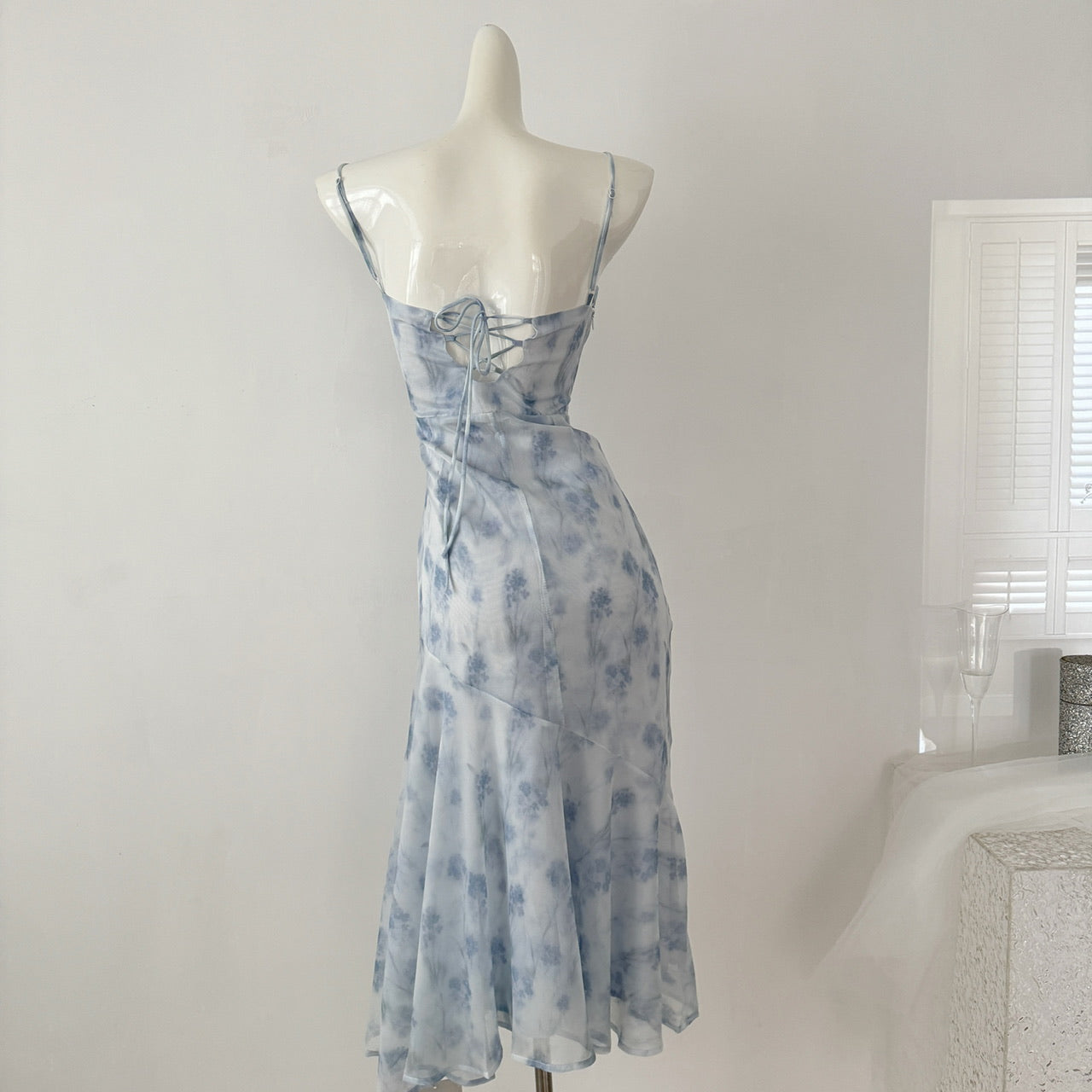 Blue summer romance song neck halter design goddess dress long and short chiffon dress for women DP0007