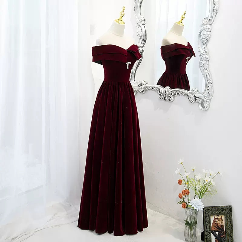 Simple A line Long Red Prom Dresses SH231