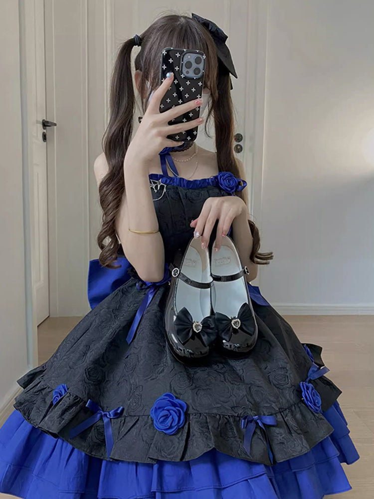 Retro Ball Gown Strapless Short Royal Blue Mini Floral 16th Birthday Dress Lolita Dress 18th Birthday Outfits W1205