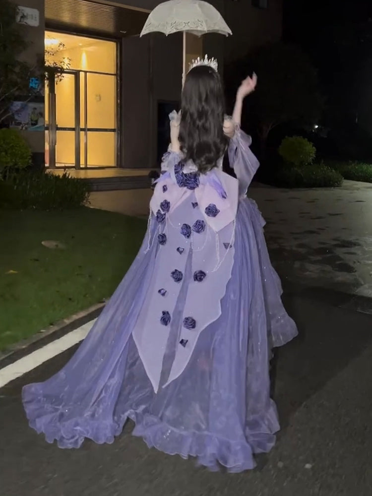 Vintage Ball Gown Spaghetti Straps Grape Chiffon Summer 18th Birthday Dress High Low Ombre Blue Pearls Lolita Dress Birthday Outfits W1253