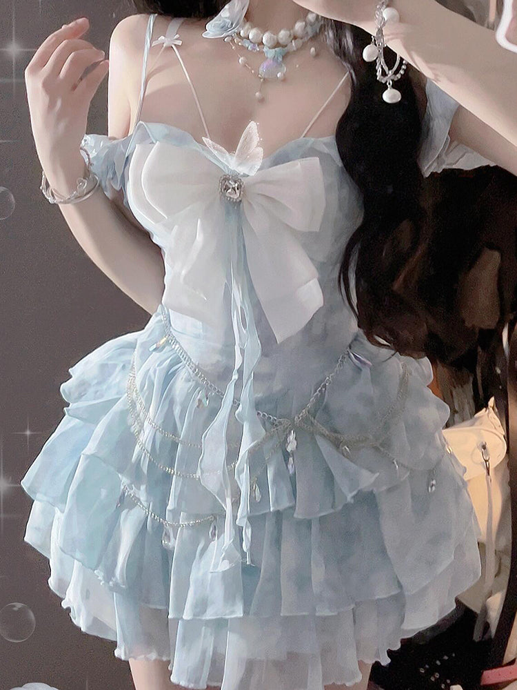 Cute Ball Gown Off The Shoulder Light Blue Short Summer 18th Birthday Dress Lolita Dress Birthday Outfits W1259