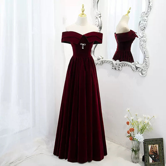 Simple A line Long Red Prom Dresses SH231