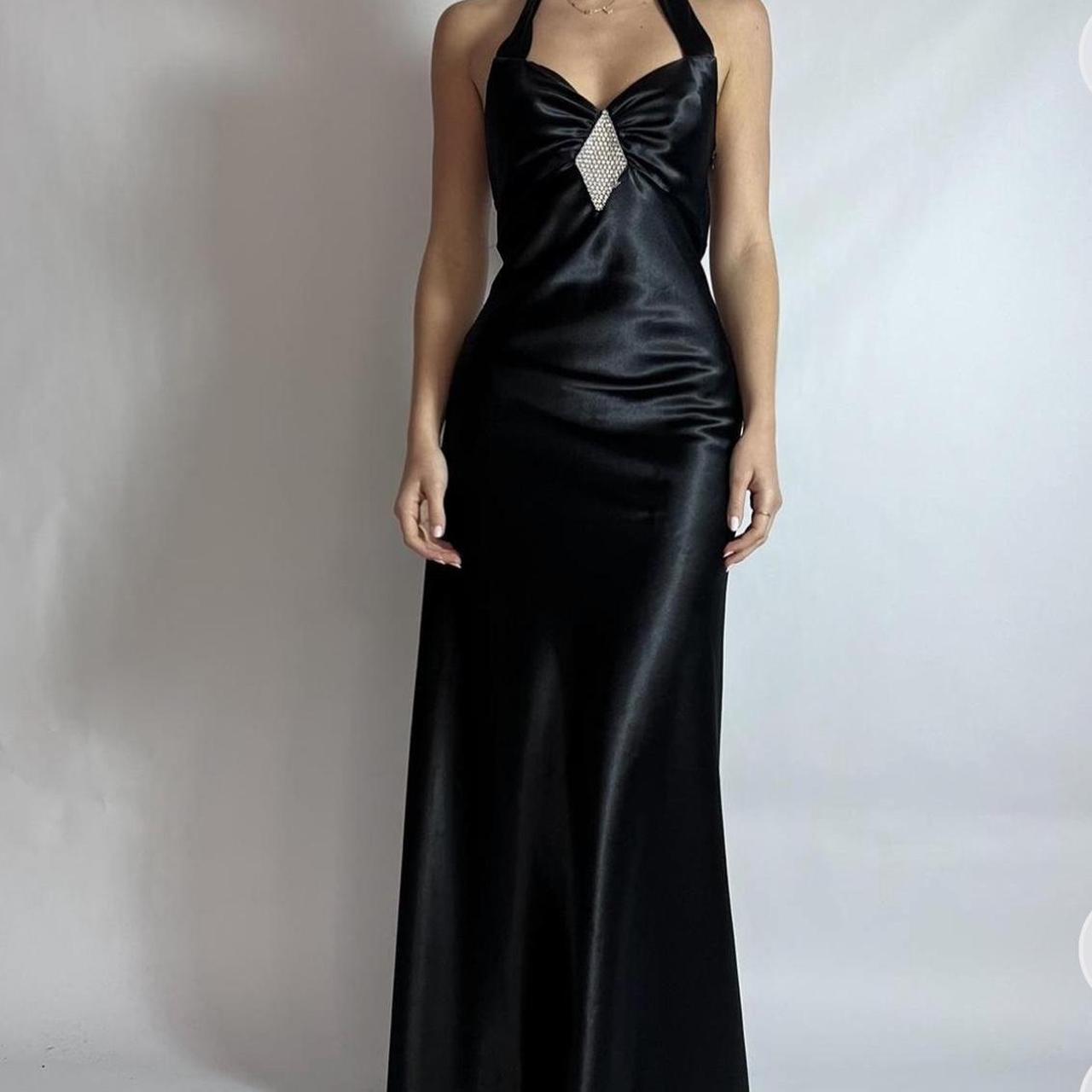Black Fashion Retro Exquisite Rhinestone Elegant Sexy Suspender Long Satin Prom Dress Evening Dress Birthday Party Dress Prom Dress gh3804