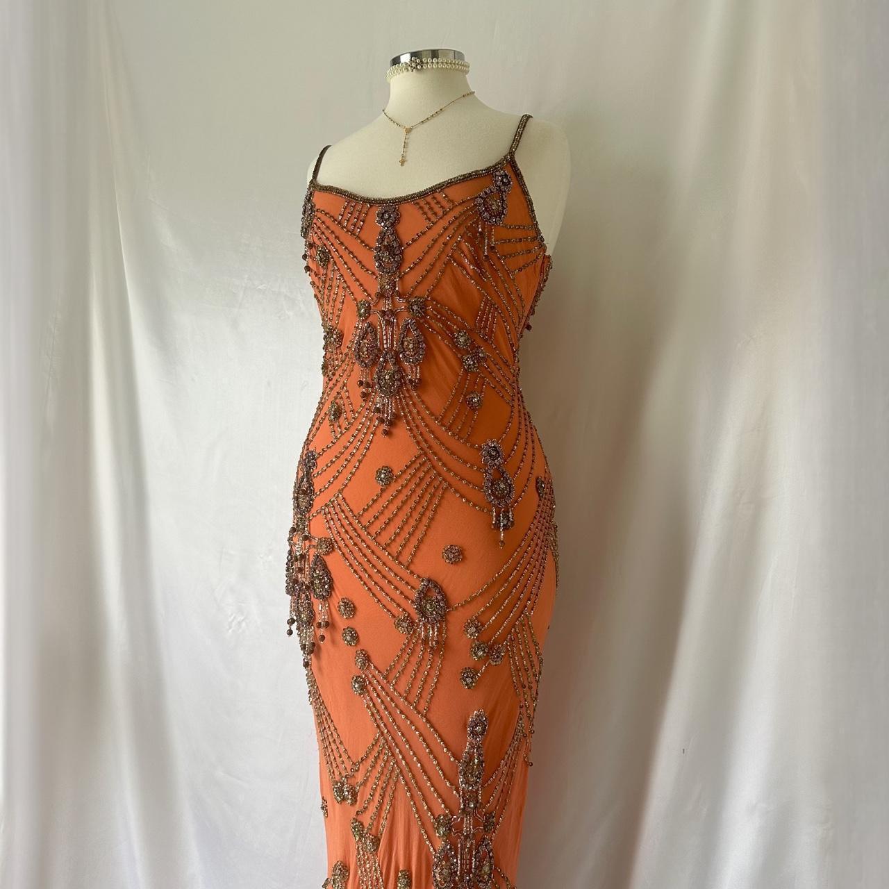 Fantasy Orange Coral Elegant Exquisite Gem Beaded Long Chiffon Ball Gown Evening Dress Party Dress Prom Dress gh3747